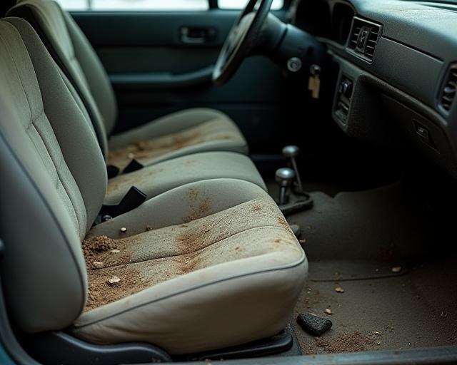 汚れた車の内装（施工前）