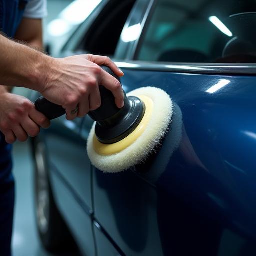専門家がポリッシャーで車の塗装を研磨している