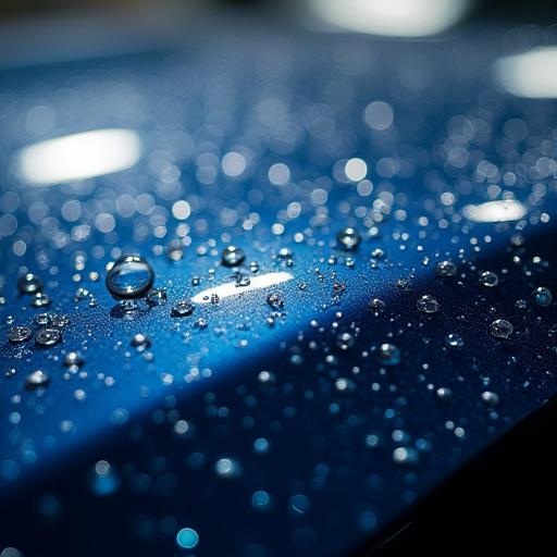 セラミックコーティングが施された車のボディに水滴が弾かれている様子